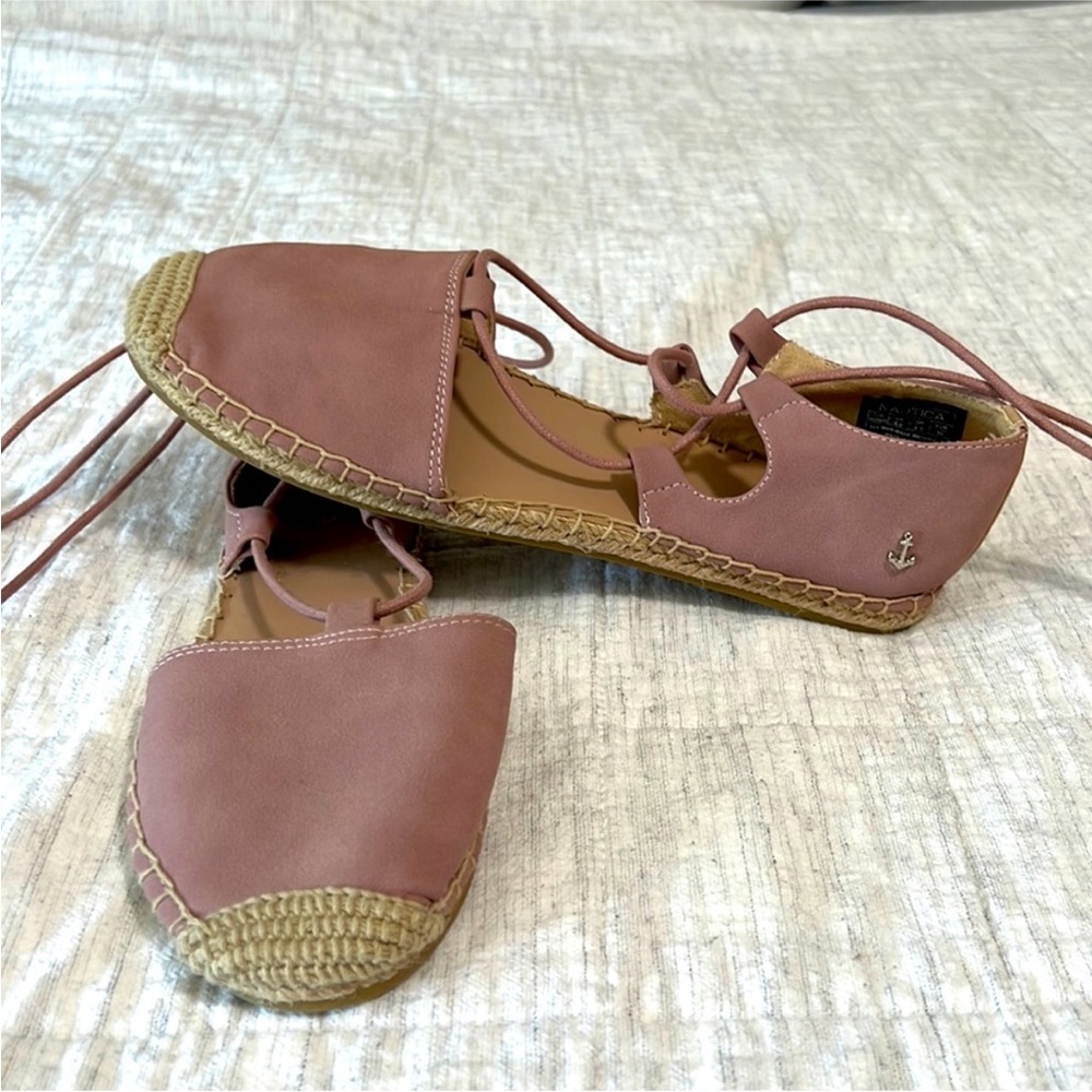 Nautica Pink Mauve Espadrille Lace Up Flats